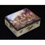 George III enamel box, the hinged cover fully decorated with a sea battle, the sides and underside