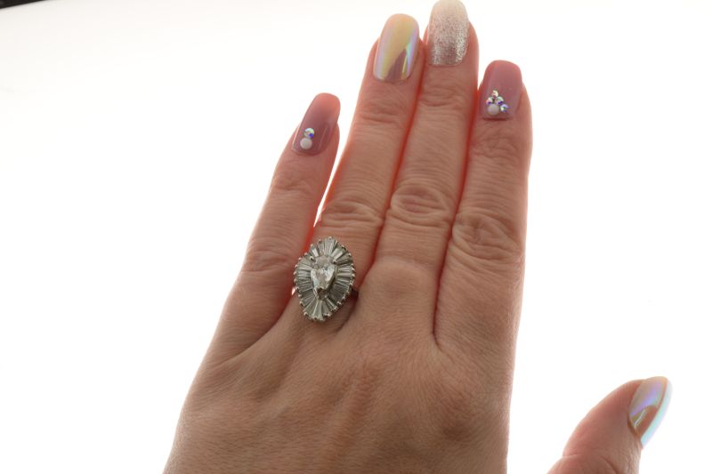 Diamond ballerina cluster ring, the white mount with indistinct mark, the central pendeloque cut - Image 2 of 7