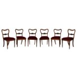 Set of six early Victorian rosewood kidney-back dining chairs, each with scroll-carved mid rail,