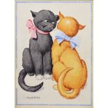 Donald McGill (1875-1962) - Watercolour - Feline Flirtation, signed lower left, 23cm x 17cm,