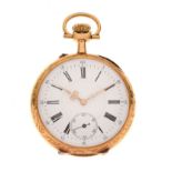 Anonymous - Gold French open faced pocket watch, the white enamel dial with black Roman numerals,