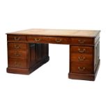Early 20th Century mahogany twin pedestal desk, probably by Hobbs & Co, London, the moulded