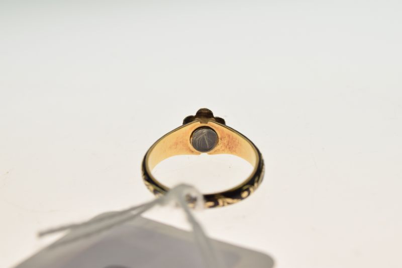 Victorian mourning ring, Birmingham 1838, the central rose cut diamond enclosed by split pearls ( - Image 5 of 6