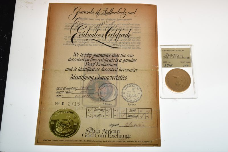 Gold Coins - South African Krugerrand 1975, in plastic display case with evaluation certificate from - Image 2 of 4