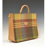 Mulberry tartan oil cloth and leather Tote bag, having two leather handles and extender strap and