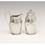 Edward VII silver strawberry set comprising: cream jug and sugar caster in classical oval form