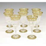 Matched set of eight St. Louis, France, crystal ware 'Thistle' pattern wine glasses, having floral