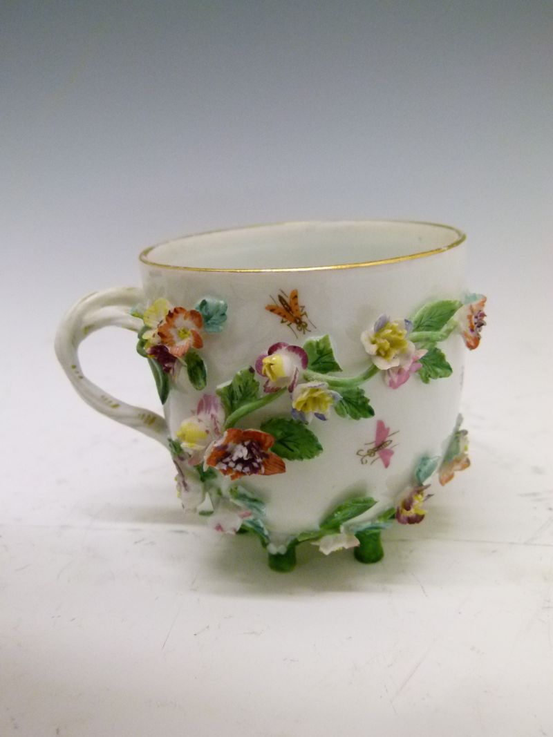 Late 19th Century Meissen porcelain chocolate cup, cover and saucer, each painted with insects and - Image 6 of 11