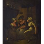 19th Century English School - Three figures in a cottage interior, 60cm x 50cm, in a carved gilt