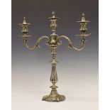 Victorian silver-plated three light sectional candelabrum having typical leaf decoration with