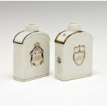 Two late 18th Century Chinese export armorial tea canisters, each of typical shouldered arch form