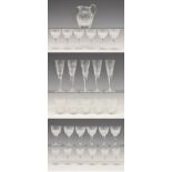 Mixed suite of Thomas Goode & Co crystal cut glasses comprising: five champagne, five tumblers,