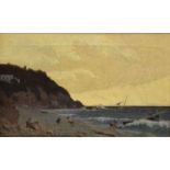 Edward Binyon (1830-1876) - Oil on canvas - Figures pulling a boat ashore at dusk on Capri, signed