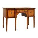 19th Century Sheraton-style satinwood and mahogany sideboard, of breakfront design with ebony and