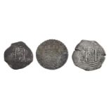 Coins - Bolivia, Charles II, 8 Reales cob 1684 and 1686, together with Mexico Philip V, 8 Reales