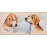 Louis Wain (1860-1939) - Watercolour - Head studies of two dogs, signed lower left (offered with