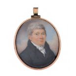 Alfred Edward Chalon (1780-1860) - Portrait miniature of a gentleman wearing black jacket, signed