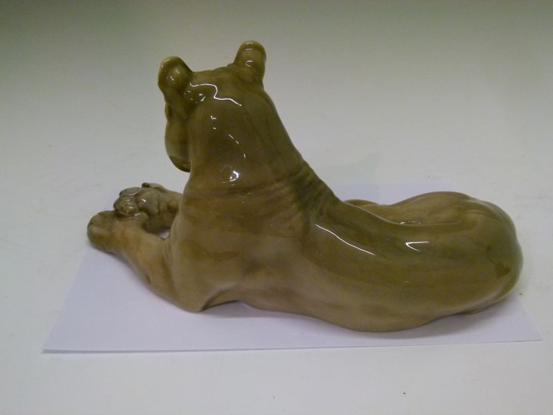 Royal Copenhagen porcelain figure of a lioness, modelled in recumbent pose, with printed and painted - Image 5 of 6