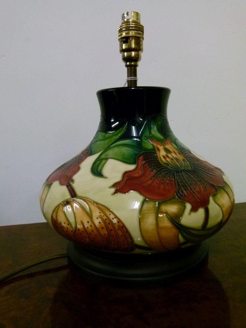 Modern Moorcroft pottery 'Orchid' pattern table lamp base, of squat bulbous form with tube-lined - Image 2 of 8