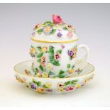 Late 19th Century Meissen porcelain chocolate cup, cover and saucer, each painted with insects and