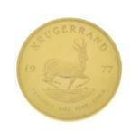 Gold Coins - South African Krugerrand 1977, in plastic display case with evaluation certificate from