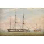 English School (19th Century) - Watercolour - HMS Spartan, unsigned, 34.5cm x 52.5cm, within a