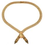 9ct gold collarette, London 1963, the 1cm wide brick link collar with a crossover frontispiece, to a