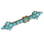 Turquoise and rose diamond brooch, with cluster ends and off centre cluster to a line of