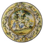 Italian maiolica pottery charger, 19th Century, decorated in the 'Istoriato' tradition with a