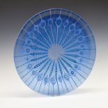 Michael and Frances Higgins (American) - Peacock pattern art glass charger or platter of circular
