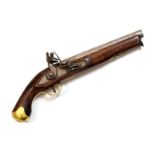 A late 18th Century English flintlock military pistol of light dragoon type, with six inch rounded