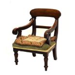 19th Century mahogany child's chair having scroll arms and bar back, 51cm high