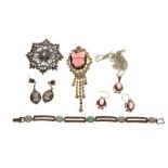 Small selection of jewellery to include; white metal, marcasite and opal-set flexible bracelet and