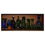 Quantity of late 19th/early 20th Century green and blue enamel decorated coloured glass etc