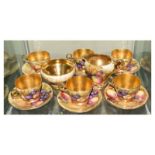Aynsley bone china six person coffee set decorated with fruit and berries