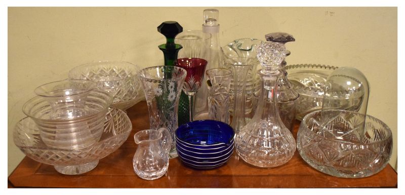 Collection of coloured and cut table glass