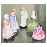 Five Royal Doulton figures - Darling, Ivy, Belle, Tootles and Monica, all approximately 12.5cm high