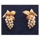 Pair of 9ct gold and seed pearl ear studs, each modelled as a bunch of grapes, 5.4g gross approx