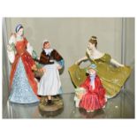 Four Royal Doulton figures - Anne Boleyn, Lynne, Country Lass and Linda, the tallest standing 23cm