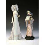 Two Lladro figures - Geisha 29cm high and Lady in broad rimmed hat, 34cm high