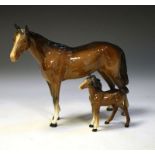 Beswick Bois Roussel racehorse, 2nd version 701, together with a foal