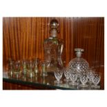 Early to mid 20th Century hunting themed liqueur set comprising: waisted decanter and six matching