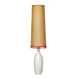 1960's period turned white painted wooden table lamp having textured shade, height of the base to