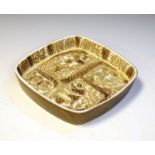 Royal Copenhagen faience square dish decorated with fish, 16.5cm wide