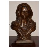 20th Century bronzed composition bust of Heather on integral square base, 47cm high