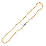 Pearl necklace with white metal clasp stamped 9ct, in box marked 'Genuine Cultured Pearls'