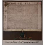 County of Bristol - Royal Charter 8th August 1373 facsimile print, framed and glazed, 72cm x 69cm