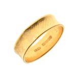 22ct gold wedding band of waisted design with external lattice decoration, size R, 4.5g approx