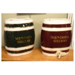 Pair of 20th Century Mendoza Sherry pottery barrels, 31cm high