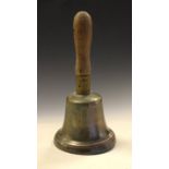 Vintage school bell having oak handle, overall height 32.5cm